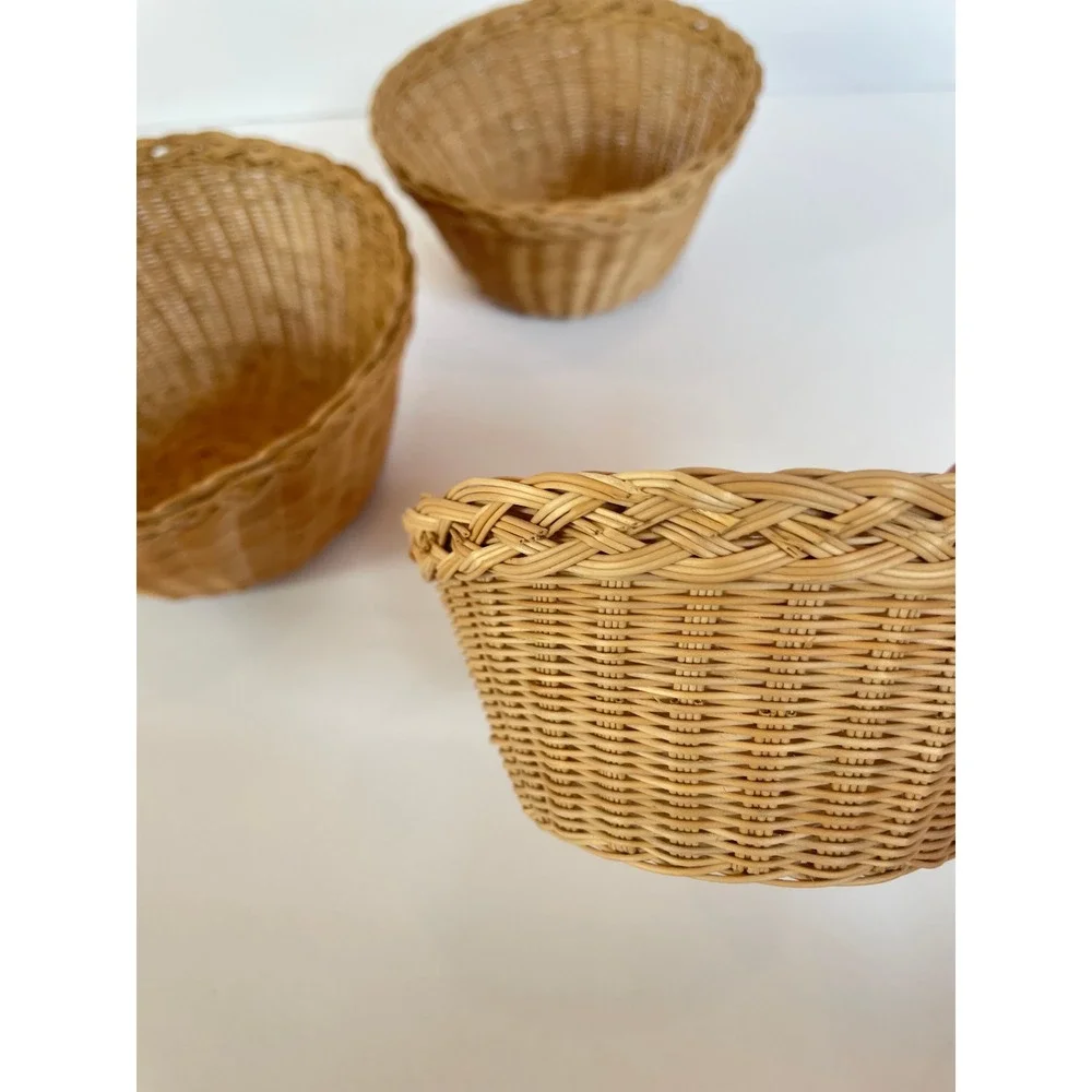 Vintage Wicker Nesting Baskets with Lids Set of 3 Natural Rattan Storage
